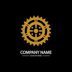 Gear vector logo isolated on a black background. Icon silhouette design template. Simple symbol concept in flat style. Abstract sign  pictogram for web  mobile and infographics.