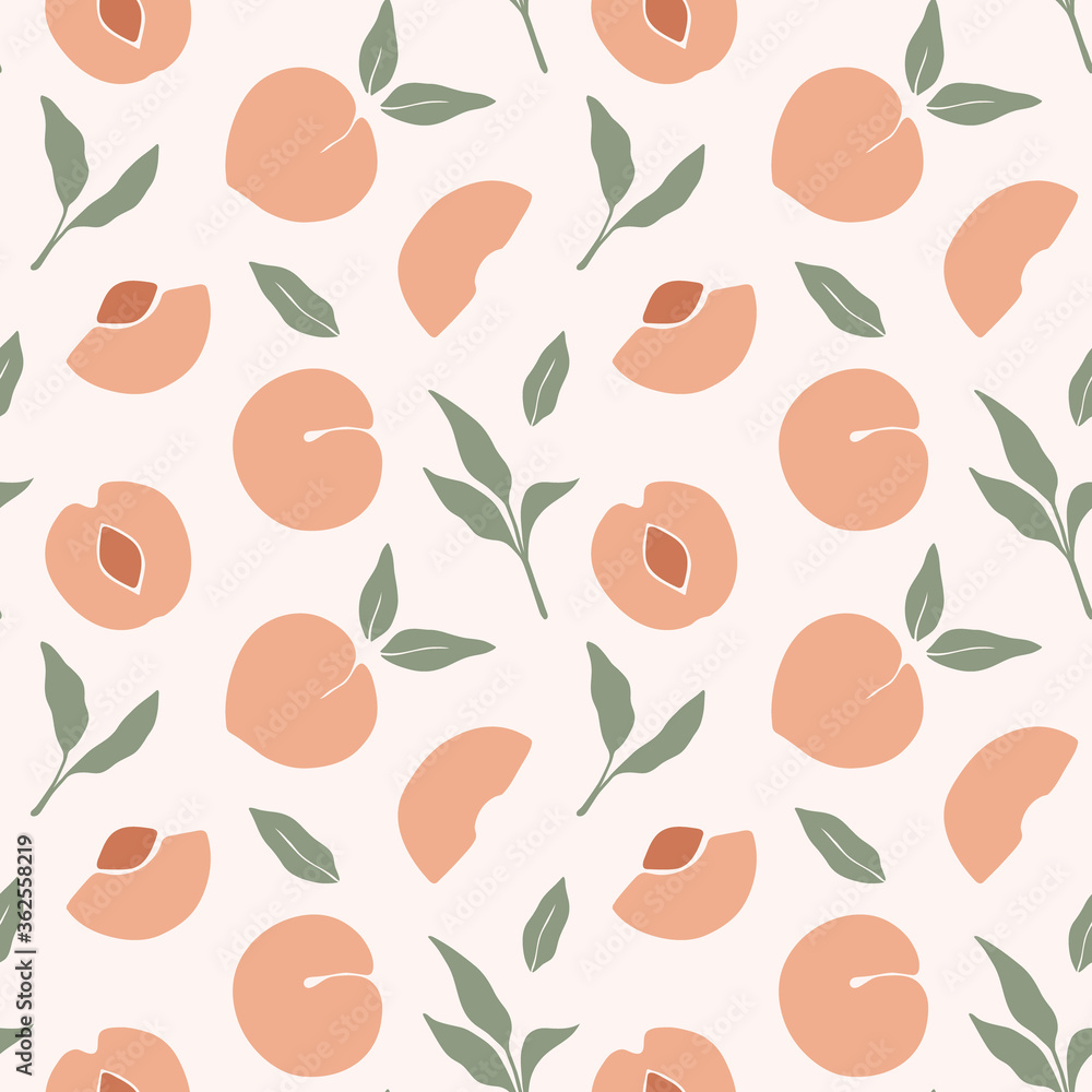 Poster trendy seamless pattern with peaches. abstract peach fruits. hand drawn overlapping texture. vector 