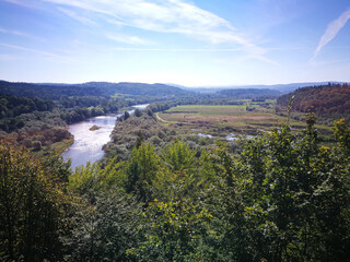 Beauty nature landscape. Polish mountain, on The San river. Bieszczady, Poland.