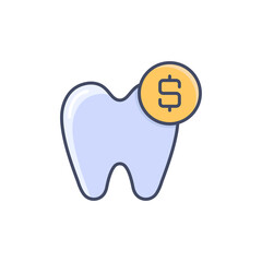 Tooth and dollar vector icon symbol isolated on white background