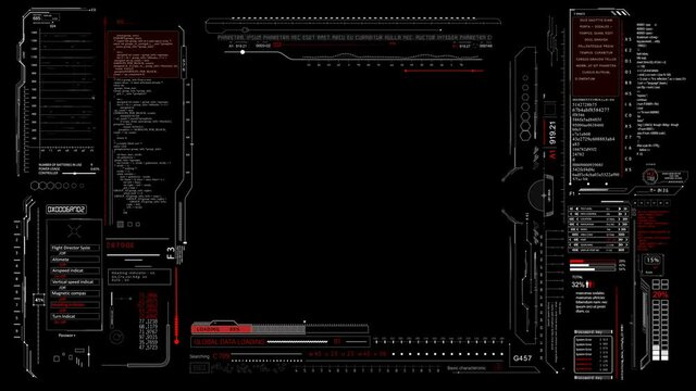 HUD technological futuristic frame.Sci Fi user interface viewfinder,Data pannel.Black background for alpha luma channel.