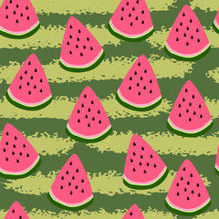 Seamless pattern of watermelon stripes texture with melon slices