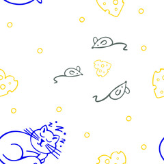 color pattern with hand drawn cat,mouse and cheese in the shape of a heart