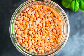 lentils bean Menu concept serving size. food background top view copy space for text organic healthy eating raw