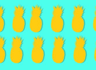colorful pineapple fruit silhouette illustration , blue yellow color