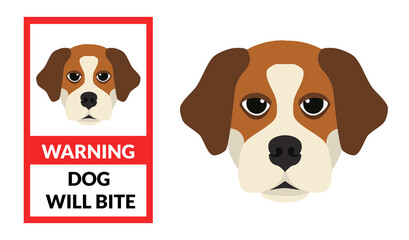 Warning beware of dog, dog will bite do not enter. Beagle vector dog icon 