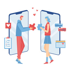 Online date with smartphone application concept. Vector illustration.