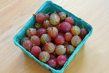 Container of purple gooseberries at a farmers market