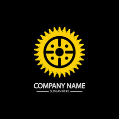 Fototapeta premium Gear vector logo isolated on a black background. Icon silhouette design template. Simple symbol concept in flat style. Abstract sign pictogram for web mobile and infographics.