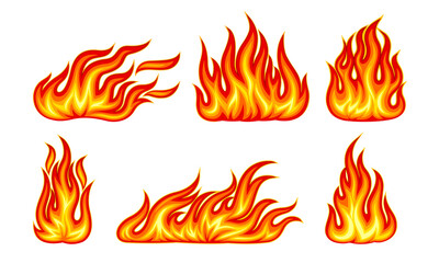 Tongues of Bright Flame Flickering Isolated on White Background Vector Set