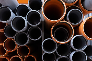 pvc water pipes close-up, top view