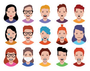 User avatars, avatars with empty faces and heads for social network ( Male and female faces )