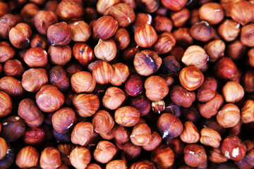 lots of peeled hazelnuts