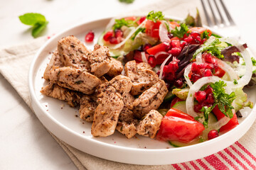 Grilled Chicken with Healthy Fresh Salad. Light Diet Lunch