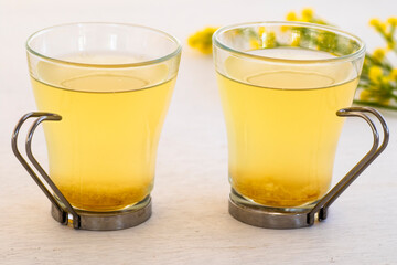 Two Glass Cups with fresh Yuzu tea