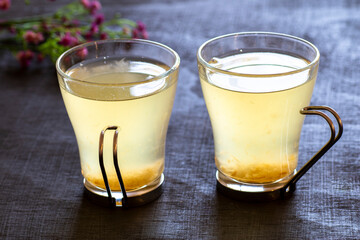 Two Glass Cups with fresh Yuzu tea