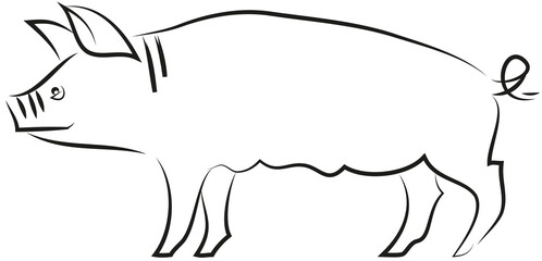 Einfache Grafik Silhouette vom Schwein, Muttersau, Schweinezucht, Schweinefleisch, Fleischindustrie und Massentierhaltung, Agrapolitik auf dem Prüfstand