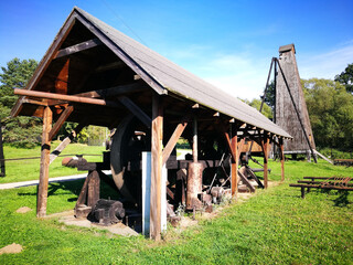 Vintage village. Artistic look in colours. Countryside scansen in Sanok, Poland.