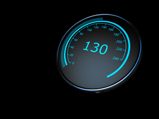 Close up of car speedometer, abstract technology drive panel