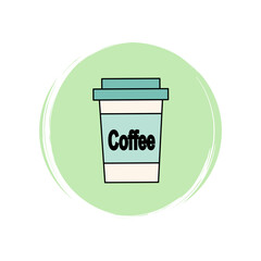 Coffee cup icon logo vector illustration on circle with brush texture for social media story highlight