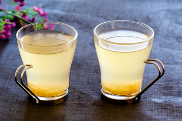 Two Glass Cups with fresh Yuzu tea