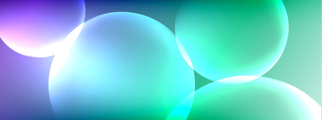 Vector abstract background liquid bubble circles on fluid gradient with shadows and light effects. Shiny design templates for text