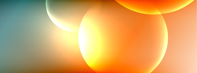 Vector abstract background liquid bubble circles on fluid gradient with shadows and light effects. Shiny design templates for text