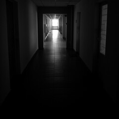 The corridor. Artistic look in black and white colours.
