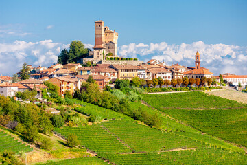 View of the village of Serralunga d`Alba and the wonderful Langa, italy - obrazy, fototapety, plakaty