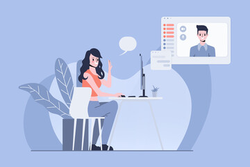 Social media concept illustration. Conference Communication infographic background flat design.