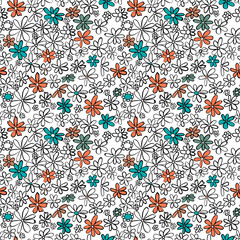 Seamless floral pattern with hand drawn flowers.
