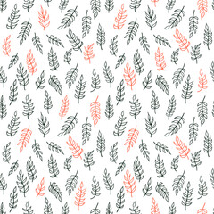 Fototapeta premium Seamless pattern. Hand-drawn floral elements. Minimalistic cute design. 