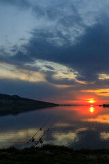 Sunset over Nove Mlyny lake in Palava region, Southern Moravia, Czech Republic