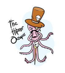 Eccentric looking cartoon octopus, hand drawn vector illustration of a funny octopus.