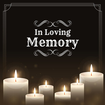 Funeral banner - In loving memory text on candles light and black background vector design
