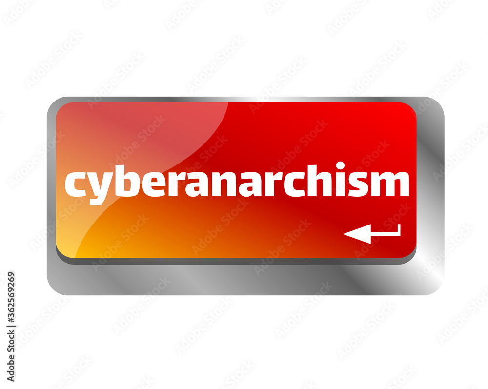 Poster cyber security concept. button on modern computer keyboard. cyberanarchism