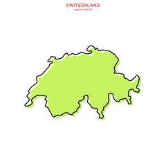 Green Map of Switzerland with Black Outline Vector Design Template. Editable Stroke