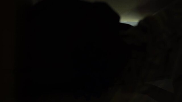 bottom view, man with medical mask and protective gloves against virus, paking clothes in the cardboard box