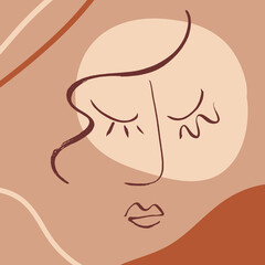 Fashion brush drawing women face on colorful collage