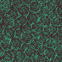 Seamless Blue Rose Outline with Brown Background. Vector Illustration Design Pattern for fabric, textile, gift wrapping, background, wallpaper 