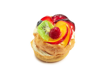 Home made cake with cream and fruit isolated