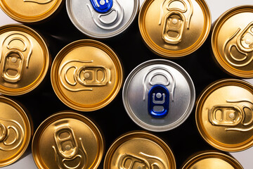 Group of aluminium cans, cold drink.