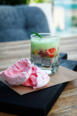 Dessert with chia seeds and mango, toned