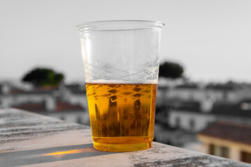 glass of beer on the balcony or terrace
