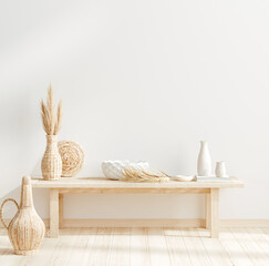 Scandi-Boho style living room interior, wall mockup, 3d render