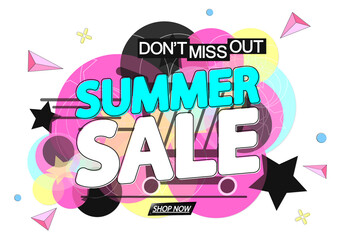 Summer Sale, banner design template, discount tag, promotion icon, don't miss out, vector illustration