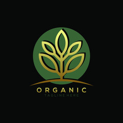 gold leaf plant vector logo with dark green background