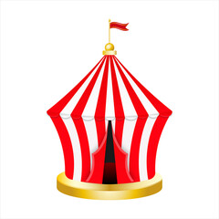 Carnival circus red tent. Retro Circus tent with flag. Vector illustration isolated on white background.