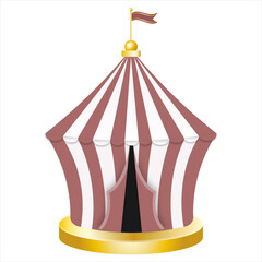 Carnival circus tent. Retro Circus tent with flag. Vector illustration isolated on white background.