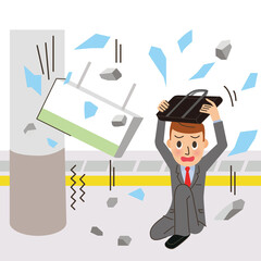 電車のホームで地震にあう会社員